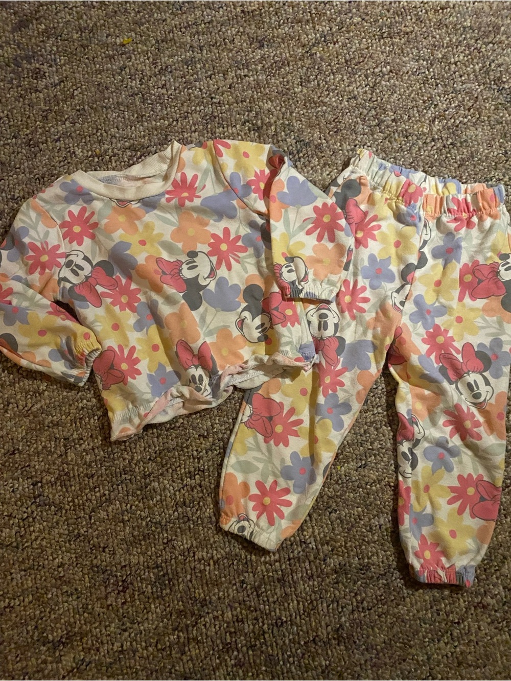 3/25$ Disney Minnie Mouse Floral Jogger Lounge Set - Pink, Yellow 18-24 mos